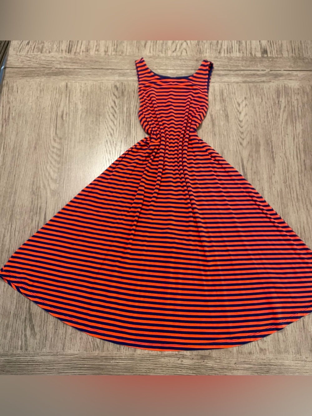 Old Navy women’s dress, XS, blue and orange striped, soft & stretchy. Like new!